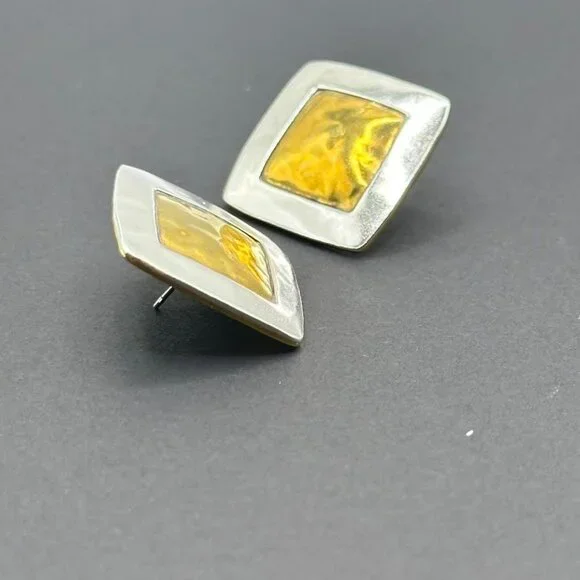 Jeep Collins Sterling Silver & Brass Hammered Post Earrings Signed - Picture 4 of 6